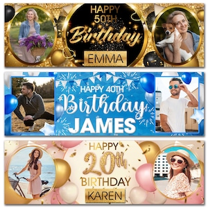 Banner de cumpleaños personalizado con foto para niños, bebés, adultos y niños, decoraciones para fiestas de 18, 21, 30, 40, 50 y 60 años.