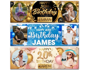Gepersonaliseerde aangepaste verjaardagsbanner foto kinderen baby volwassenen kinderfeestje 18e 21e 30e 40e 50e 60e decoraties