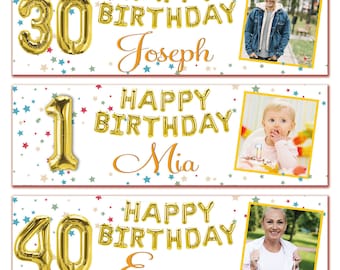 2 x birthday banner personalized Gold 18th 30th 40th 50th Photo Adults Balloon party poster decoration-any name,age,occasion wedding banner