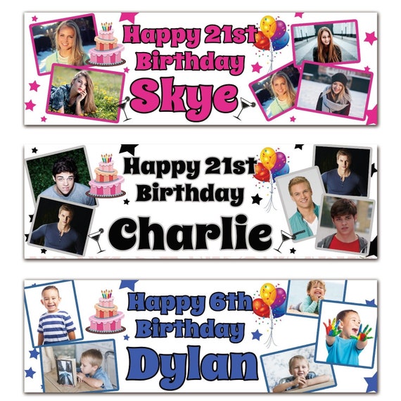 2 x Personalised Birthday Banner Any Age Any Name
