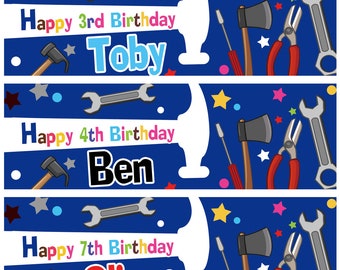 2 personalised birthday banner star tool boy man adults children party poster