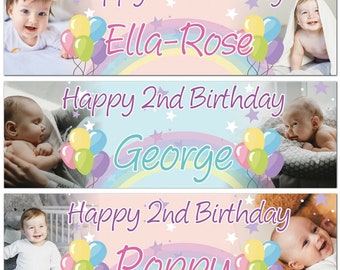 2 personalised birthday banner banner photo balloon baby kid star balloon rainbow party  rainbow children kid party poster