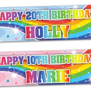 2 personalised birthday banner children adults rainbow star hearts party decorations-1st 2nd 18th 21st 30th 40th 50th 60th 70th 80th