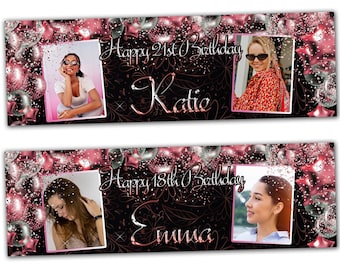 2 personalised birthday banner Photo rose gold pink party balloon wedding poster decoration celebration retirement anniversary gift poster
