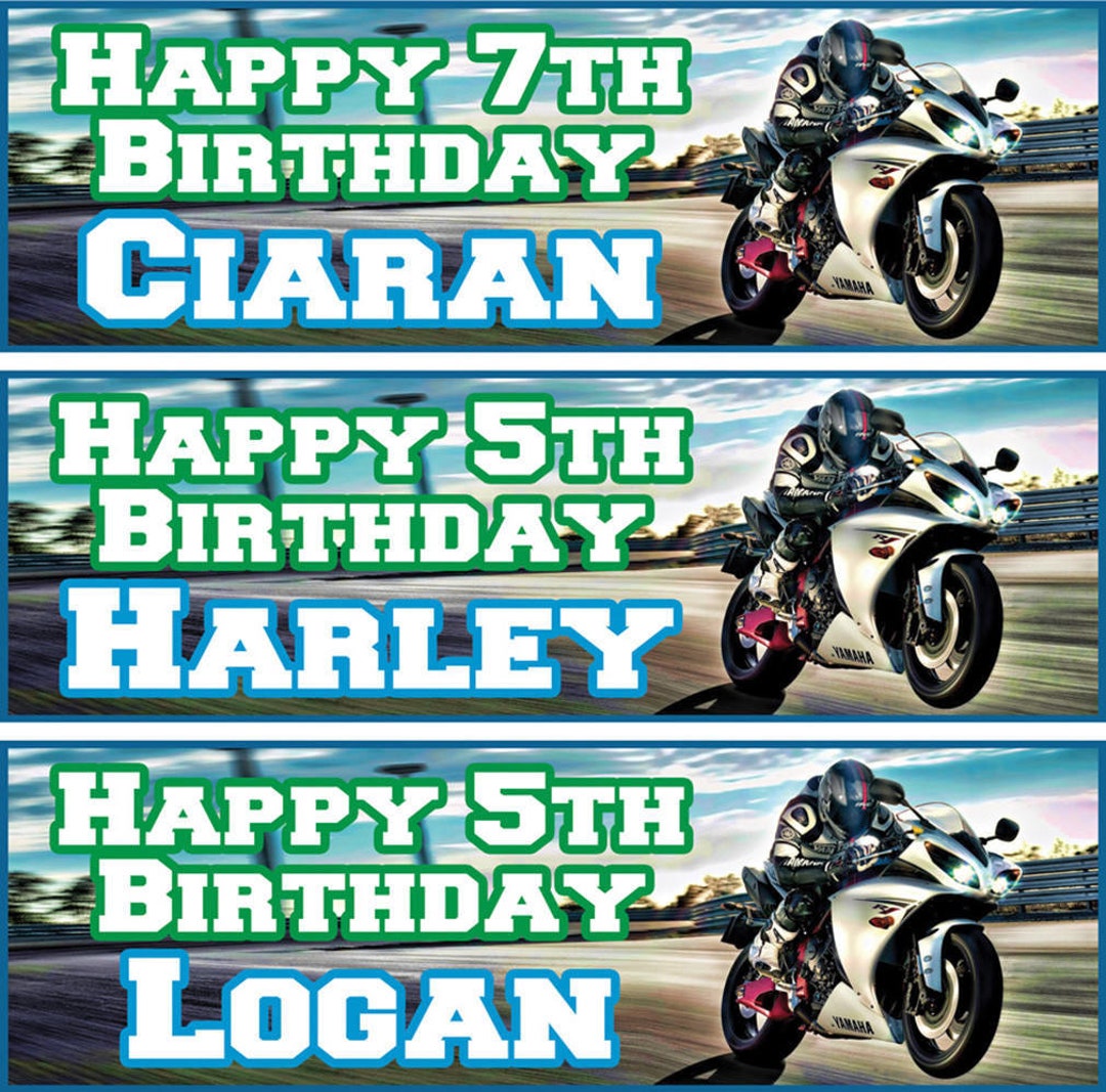 2 Personalised Motor Bike Birthday Banner Children Nursery Kids Party ...