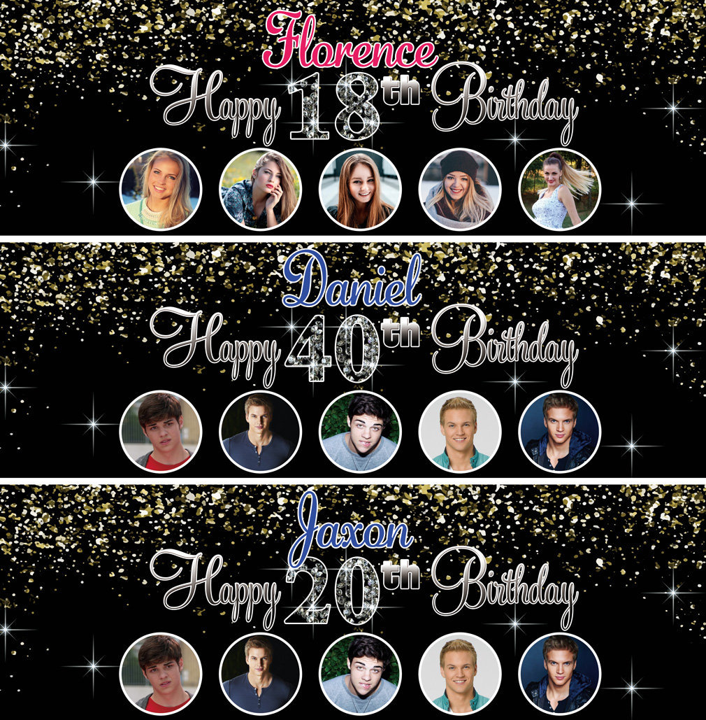 Personalised Birthday Banners Photo Silver Glitter Adults Etsy Uk