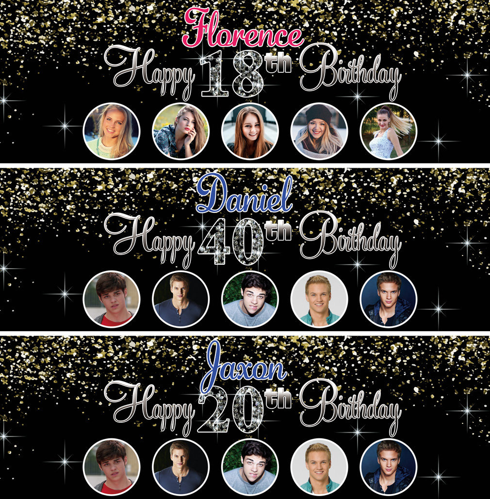 2 Personalised Birthday Banners Photo Silver Glitter Adults Etsy UK