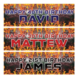 2 personalised birthday banner wales welsh dragon fire flames party decoration--18th,21st,30th, 40th,50th,60th,70th birthday decorations