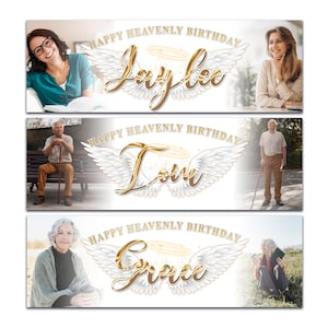 2 Personalised heavenly birthday banner photo funeral memorial ceremony poster-any name