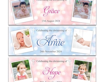 2 Personalised Christening Banner Baptism Naming Day Photo Baby Party Decoration baby shower