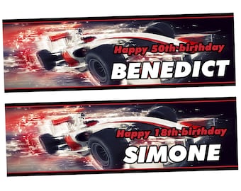 2 personalised birthday banner F1 car kids boy adults party poster birthday gift- 18th 21st 30th 40th 50th 60th 70th  birthday decoration