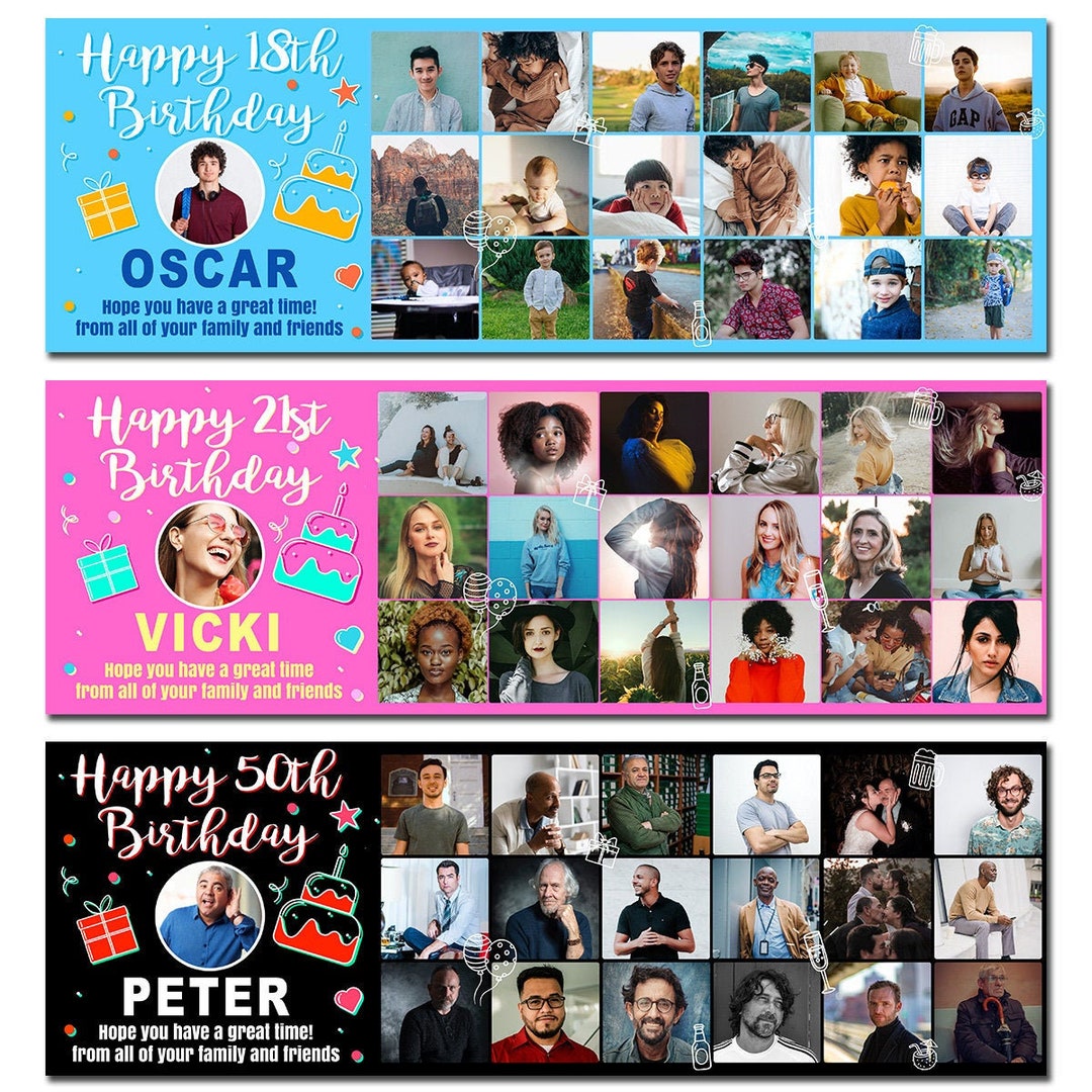 Personalized Birthday Banner - 6ft Photo Celebration Poster For Any Occasion, Custom Text