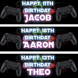 2 personalised birthday video game banner joystick boy kids party decoration poster