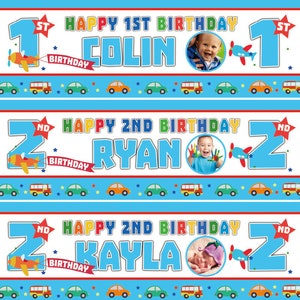 2 personalised birthday bannerVehicle car children kid girl party poster decoration