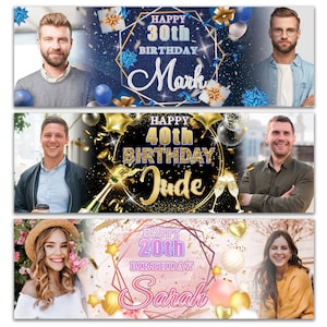 Banner de cumpleaños personalizado con foto para niños, bebés, adultos, niños, fiestas, decoraciones para 1, 2, 18, 21, 30, 40, 50 y 60 años