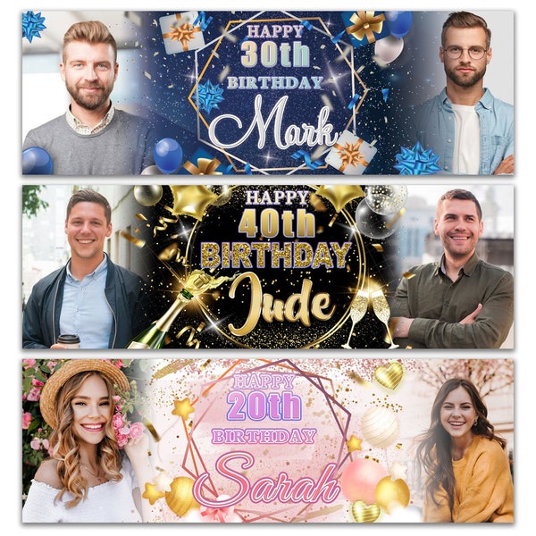 Personalised Birthday Banner Photo Children Baby Adults kids Party -1st 2nd 18th 21st 30th 40th 50th 60th 70th 80th birthday decorations
