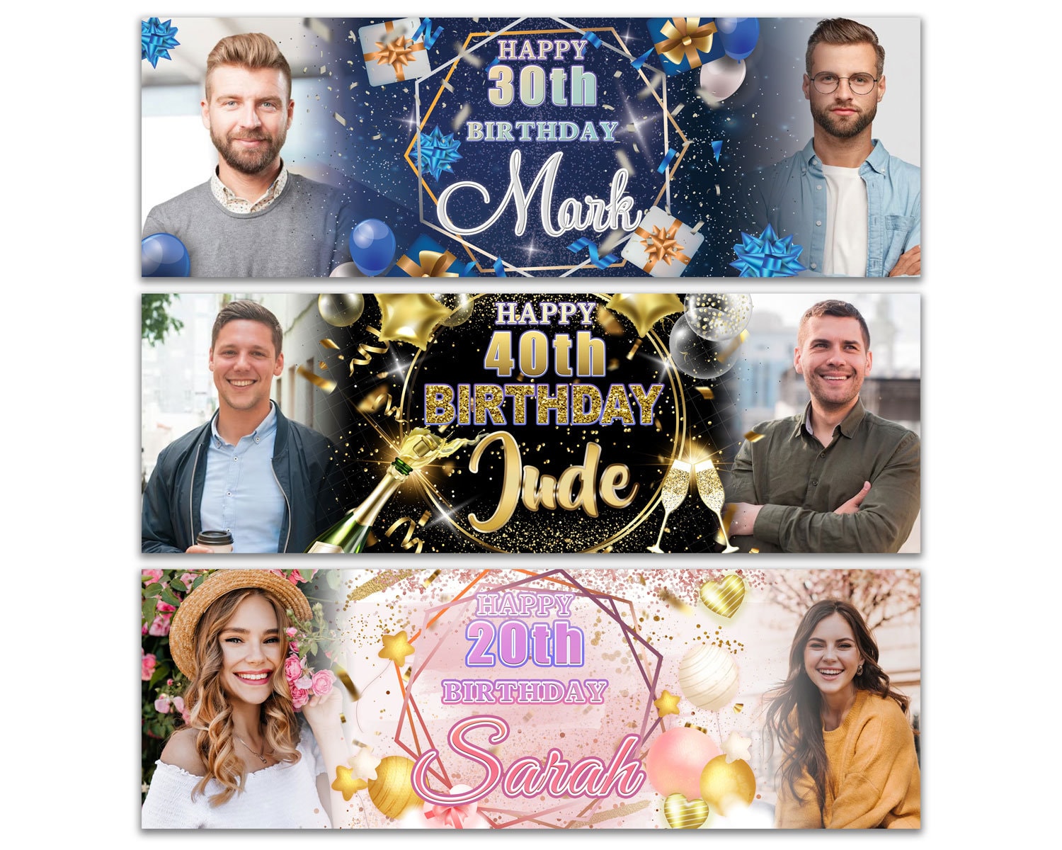 Personalisierbares Geburtstagsbanner Mit Fotos – Für Drinnen & Draußen, Bis 60x180 Cm!