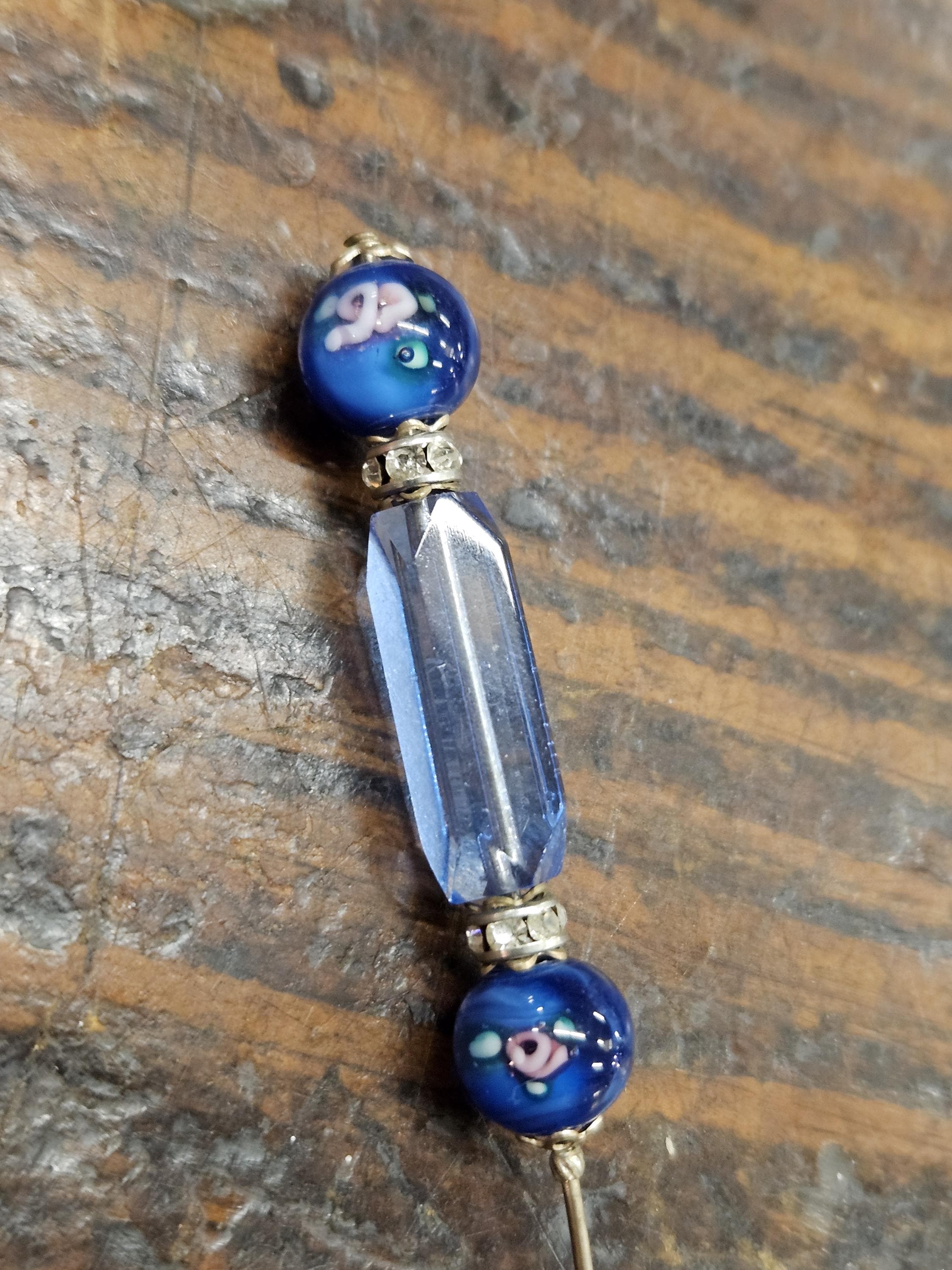 Vintage Beaded Hat Pin With Rhinestones Cobalt Blue - Etsy display picture 2