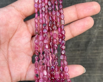 Natural Pink Tourmaline Beads: Smooth Oval Gemstone (.15'' inches)