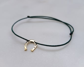 14K solid yellow/ rose gold or 925 sterling silver, horseshoe pendant minimalist bracelet