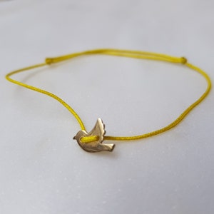 Or jaune/rose massif 14K ou argent massif 925, bracelet cordon, petit oiseau, noeud coulissant, bracelet love, "Oiseau vagabond"