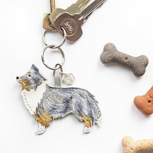 CUSTOMISABLE Sheltie Keyring, Leather Dog Keyring, Shetland Sheepdog, Pet portrait, Sheltie gift, Herding Dog, Merle Sheltie, Sable Sheltie