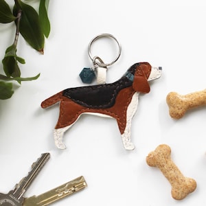 CUSTOM Beagle Keyring, Leather Beagle Gift, Tricolour Beagle, Handmade Leather Keyring, Pet Dog, Dog Lover Gift, Hound Dog, Pet Gift, Beagle