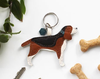 CUSTOM Beagle Keyring, Leather Beagle Gift, Tricolour Beagle, Handmade Leather Keyring, Pet Dog, Dog Lover Gift, Hound Dog, Pet Gift, Beagle