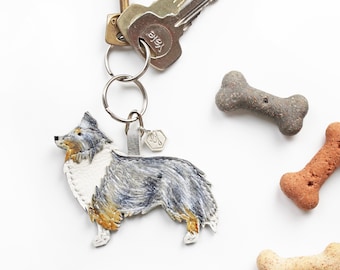 CUSTOMISABLE Sheltie Keyring, Leather Dog Keyring, Shetland Sheepdog, Pet portrait, Sheltie gift, Herding Dog, Merle Sheltie, Sable Sheltie