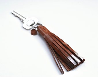 Handcrafted Leather Tassel Keychain: Tan Brown Bag Charm