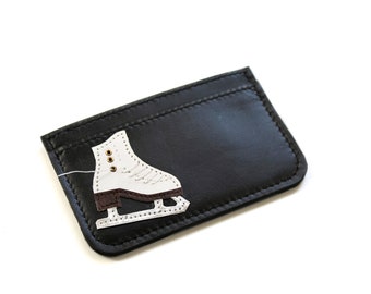 Ice skate card holder, leather card holder, custom card wallet, bespoke leather purse, credit card, figure skating pass holder, skating gift