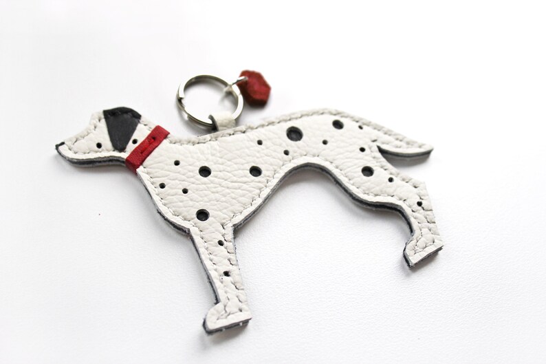 Customisable Dalmatian Keyring, Dalmatian Gift, Dalmation Gifts, Handmade Leather keychain, Spotty Dog, Dog mom, Dalmatian, bag charm Red