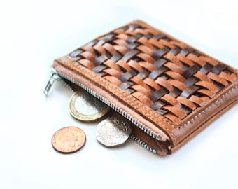 Leather Woven Purse, Handwoven Leather, Leather Weave Coin Purse, Woven Coin Wallet, Braided Leather, Braided Leather Purse, Leather Weaving