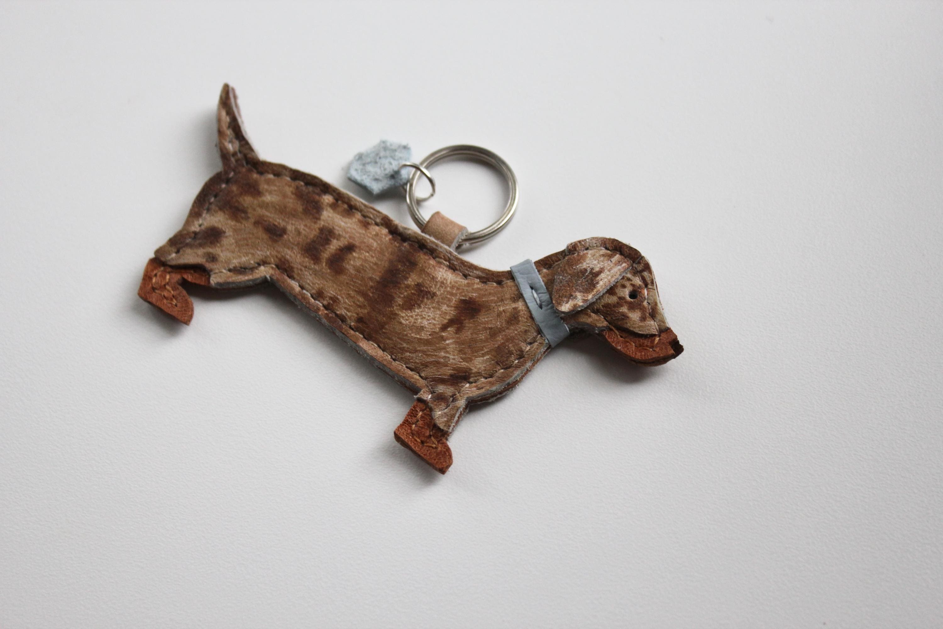 Leather Miniature Dachshund Keychain, Dachshund Bag Charm, Custom