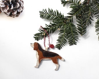 PERSONALISED Beagle Bauble, Beagle Christmas Tree, Tricolour Beagle, Leather Christmas Ornament, Dog Lover Gift, Beagle Ornament, Pet Bauble