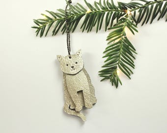 Gold Leather Cat Bauble, Christmas Tree Decoration: British Shorthair Cat