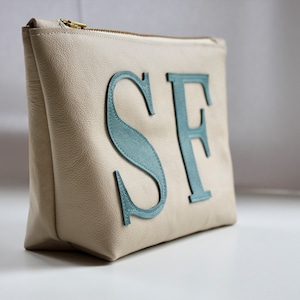 Personalised Initials Leather Zip Pouch, Two Letters, Leather Bag, Monogram Zip Pouch, Pencil Case, Makeup Bag, Custom Gift, Double Inital