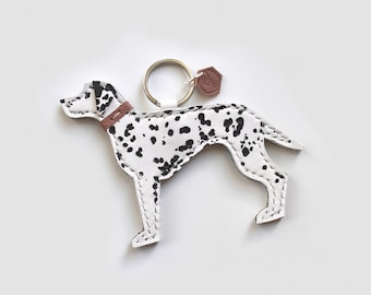 Custom Dalmatian Bag Charm, Personalized Dog Keyring, Dalmatian Purse Charm, Leather Dog Keychain, Dog Lover Gift, Spotty Dog, Pet Memorial