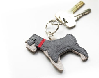 Schnauzer Keyring, CUSTOMISABLE Leather Keyring, Miniature Schnauzer, Handmade Dog Keyring, Pet Loss Keepsake, New Dog Gift, Christmas gift