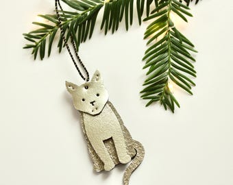 Gold Leather Cat Bauble, Christmas Tree Decoration