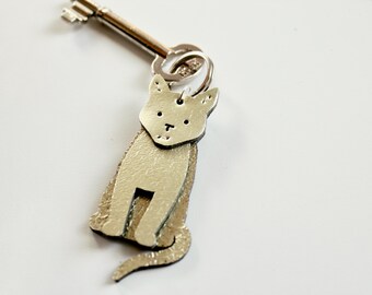 Gold Leather Cat Keychain, Cat Bag Charm, Handcrafted Pet Cat Gift, Gold Leather, Feline Keychain, Kitten Keyring, Kitty Bag Charm