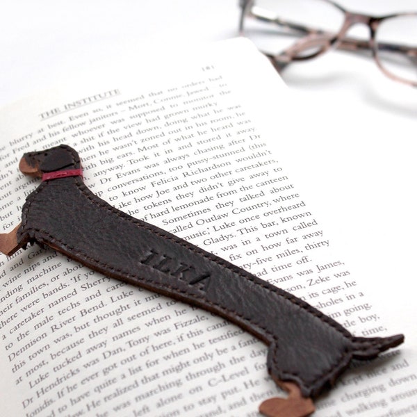 Miniature Dachshund Bookmark, Long-Haired Dachshund, Christmas gift, Custom Leather Bookmark, Sausage Dog Bookmark, Wire-haired Sausage Dog,