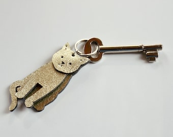 Gold Leather Cat Keychain, British Shorthair Bag Charm