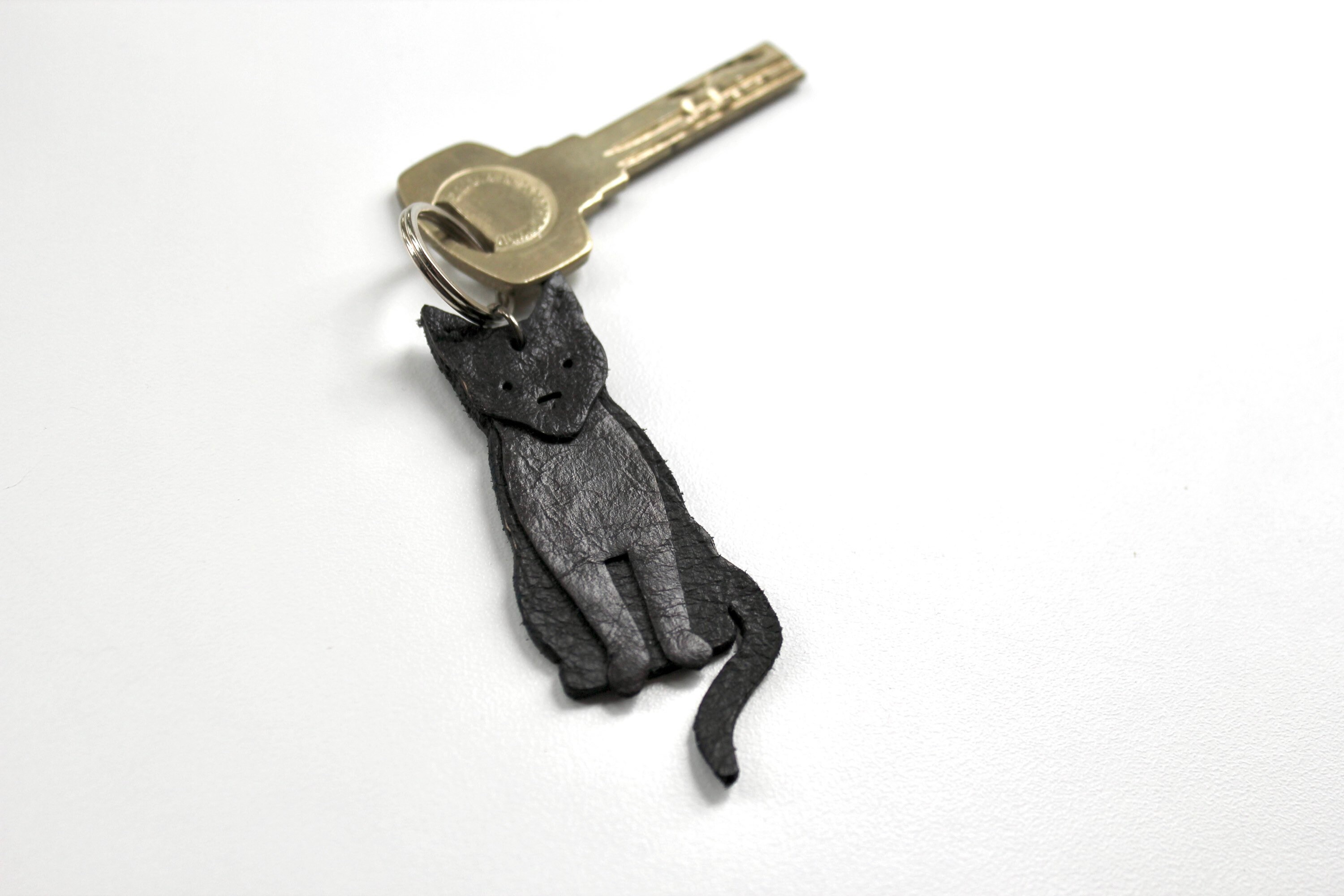 Handcrafted Leather Black Cat Keychain, Black Cat Bag Charm, Cat