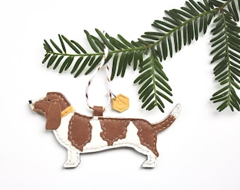 Leather Basset Hound Christmas Ornament: Custom Pet Portrait Bauble