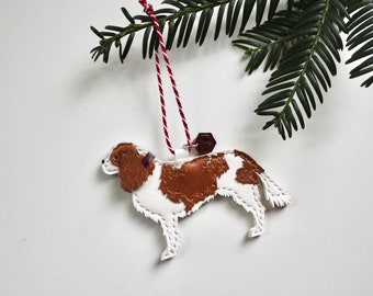 Custom Leather Cavalier King Charles Spaniel Christmas Tree Ornament, Xmas Bauble