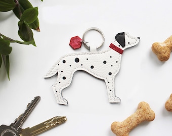 Customisable Dalmatian Keyring, Dalmatian Gift, Dalmation Gifts,  Handmade Leather keychain, Spotty Dog, Dog mom, Dalmatian, bag charm