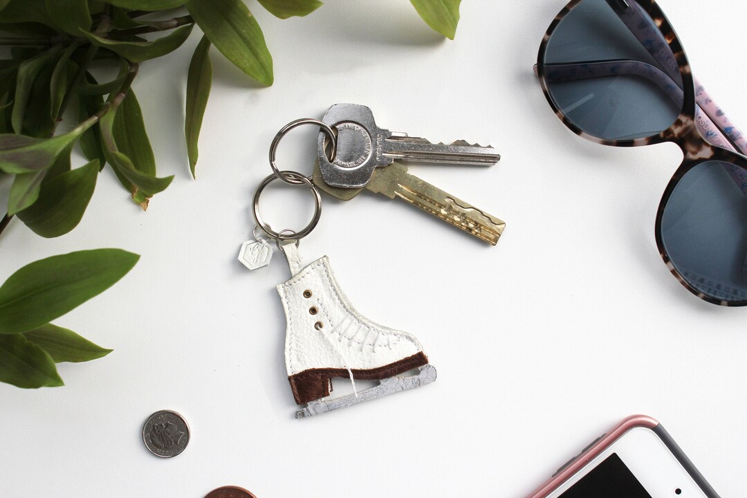 Ice Skate Keyring, Figure Skating Bag Charm, Leather Keychain