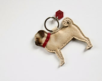 Leather Pug Keychain, Customisable Pug Keyring, Leather Pug Christmas, Bespoke Pet Dog Gift, Pug Decoration, Dog Memorial, Puppy, Bag Charm