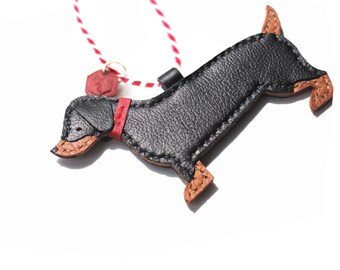 Miniature Dachshund Bauble, Custom Leather Christmas Tree Decoration, Sausage Dog, Weiner Dog, Dapple Doxie, Badger Dog, Daxie, Teckel, Xmas